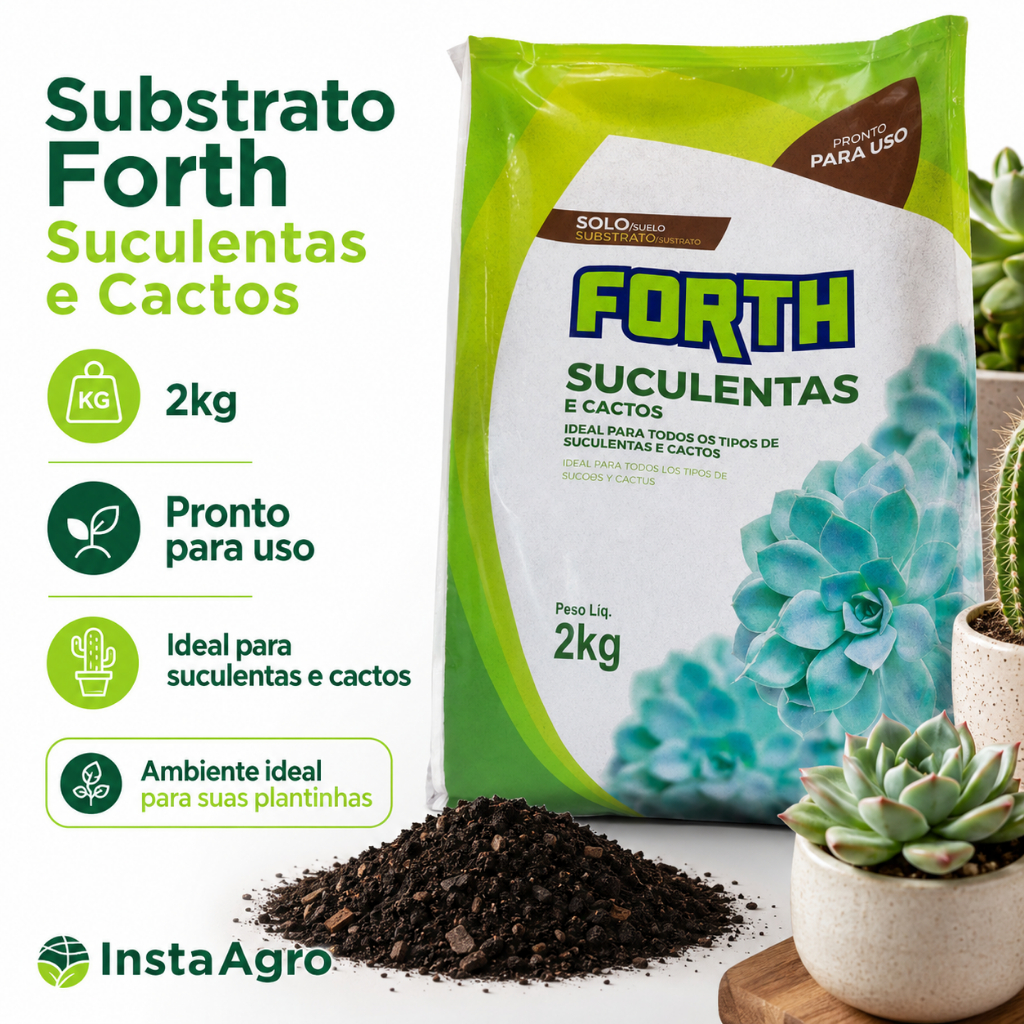 Substrato Forth Cactos Suculentas 2kg Solo Rico Nutrientes Crescimento Saudável Vasos Jardim