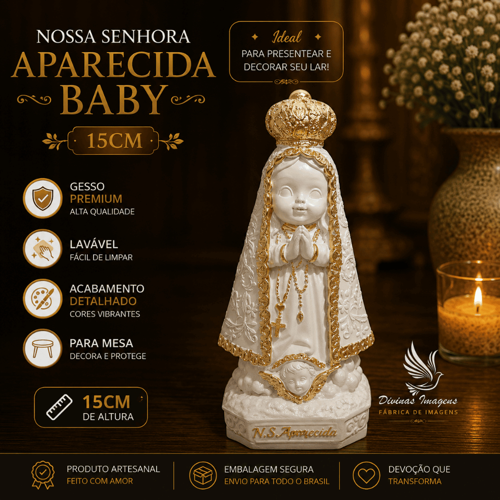 Imagem Nossa Senhora Aparecida Baby 14cm Gesso Presente Religioso Especial Decoração Católica