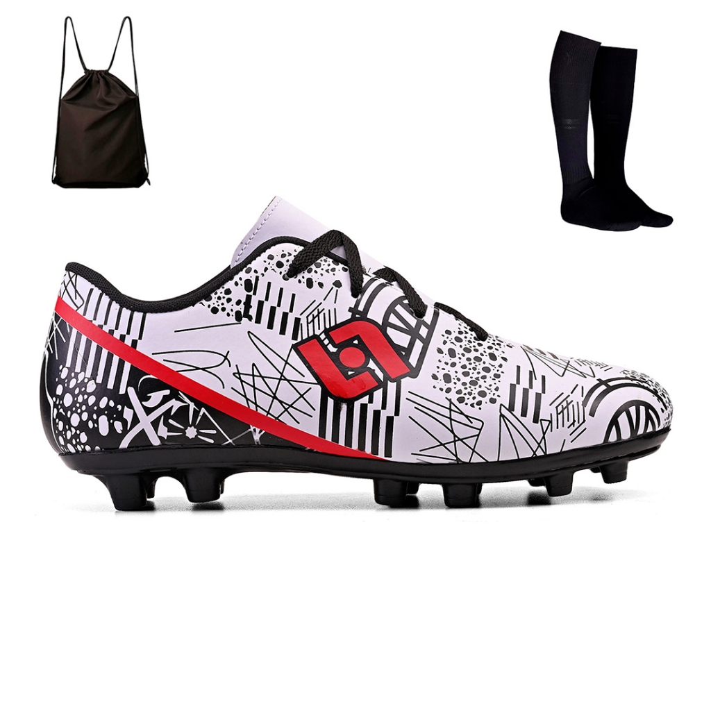 Kit Chuteira Futebol Campo Trava Infantil Resiste Costurada + Meiao e Mochila