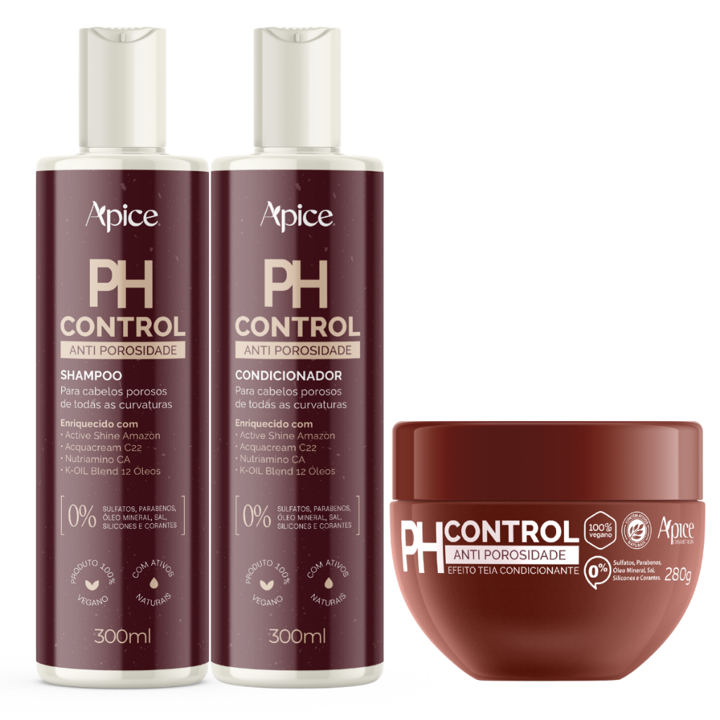 Kit Apice PH Control Antiporosidade Shampoo Condicionador 300ml + Máscara Tratamento Hidratação 280g