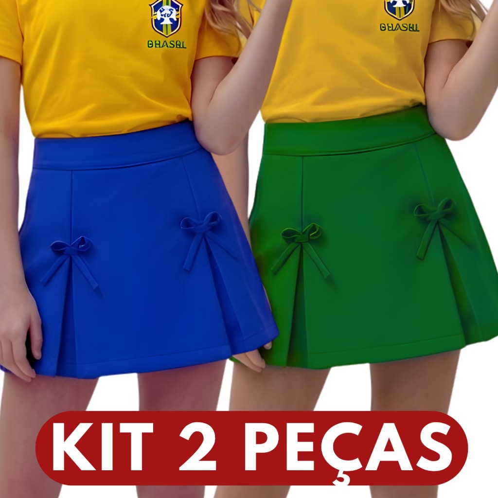 Kit 2 Shorts Saia Infantil Feminino Alfaiataria Premium Com Laço Menina Confortável