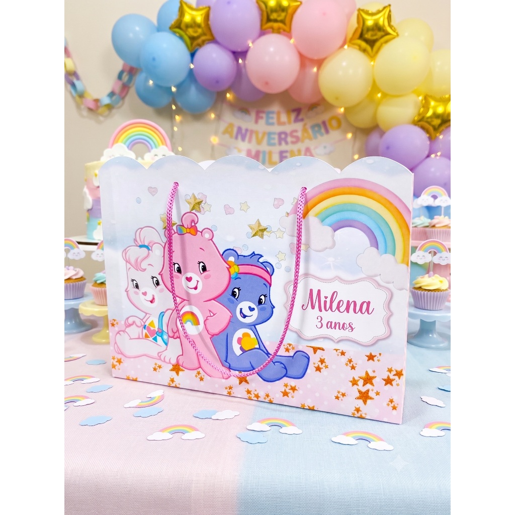 Sacolinhas Personalizadas Lembrancinhas Ursinhos Carinhosos Festa Chá Aniversário Nuvem Tamanho Grande (20x16x06)