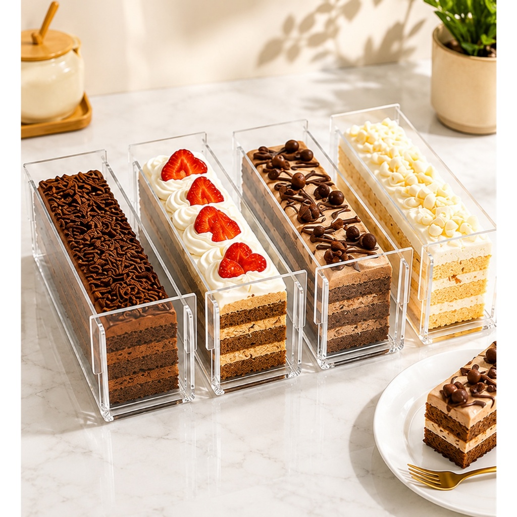Kit 4 Formas Slice Cake Em Acrílico Retangulares 30x10x10 Retangulares Confeitaria