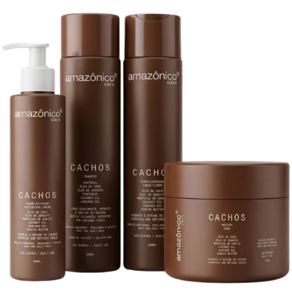 Kit Cachos Definidos Amazonico Shampoo 300ml, Condicionador 300ml, Máscara 300g e Ativador de Cachos 300ml