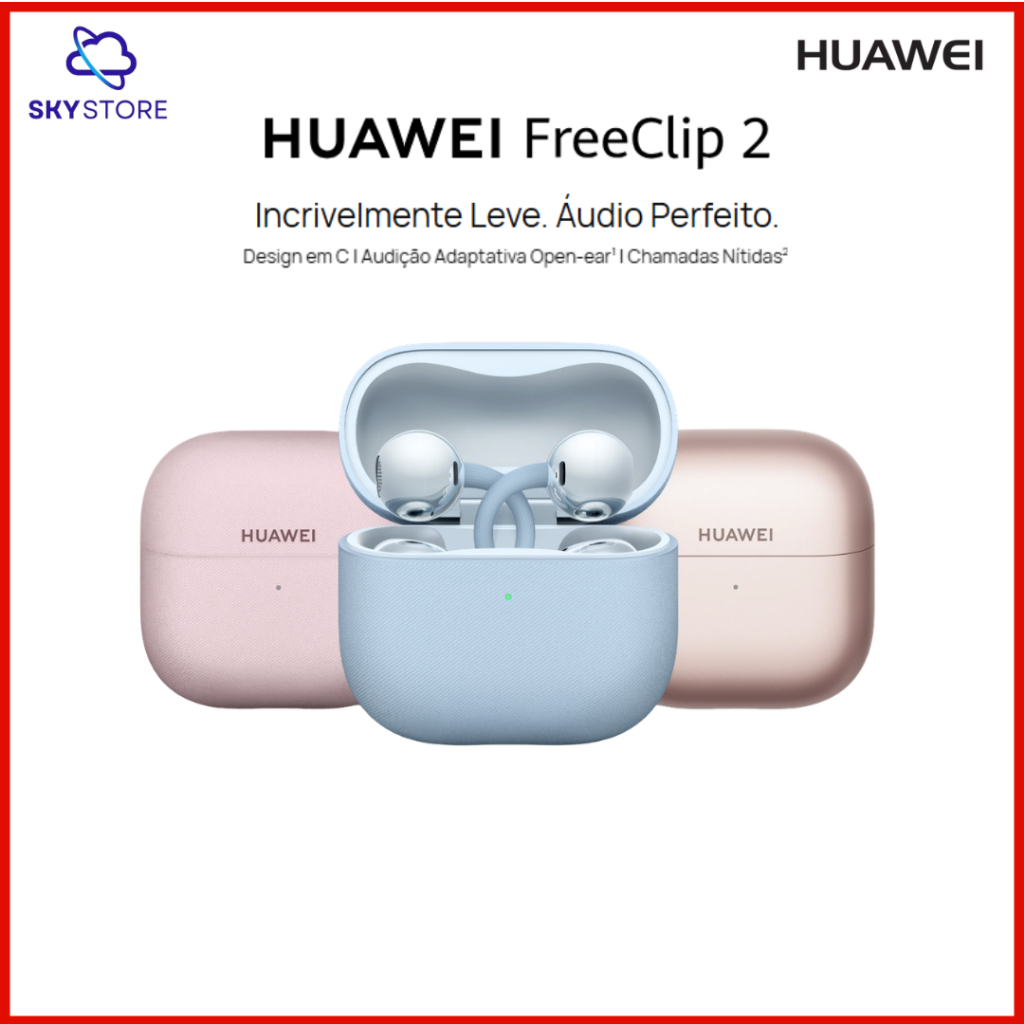 HUAWEI FreeClip 2, Fone de Ouvido Bluetooth Sem Fio Design em C, Chamadas Nítida