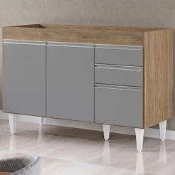 Balcão Gabinete Para Pia 120cm sem Tampo 3 Portas 2 Gavetas Michigan Castanho/Cinza - Lumil