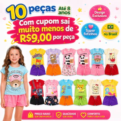 Kit até 10 peças Conjunto Infantil Menina Verão Roupa Confortável Bebê Moda Criança 2/6/8