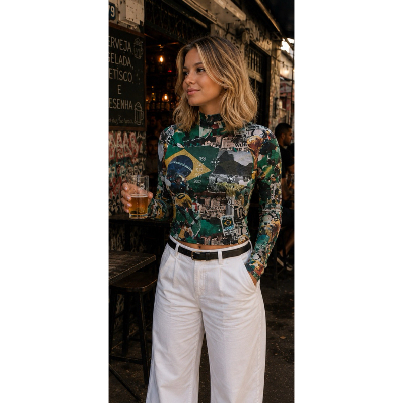 blusa tule gola alta estampa Brasil - estampa do Pelé , copa do mundo | camisa camiseta Virgínia