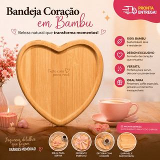 BANDEJA CORAÇÃO EM BAMBU MADEIRA HEART BANDEJA DE FRIOS