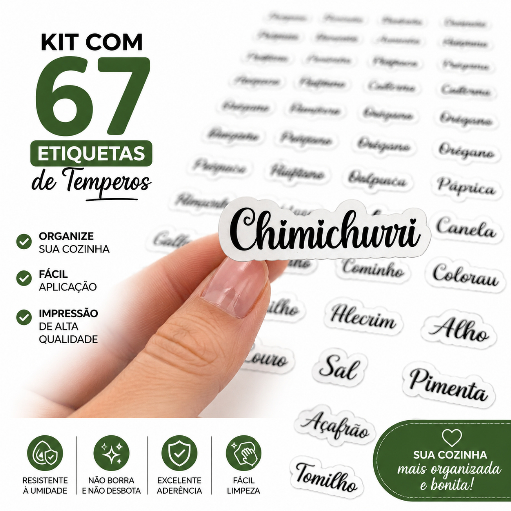 67 Etiquetas Adesivas Para Temperos e Condimentos Adesivo Vinil Prova D'Água