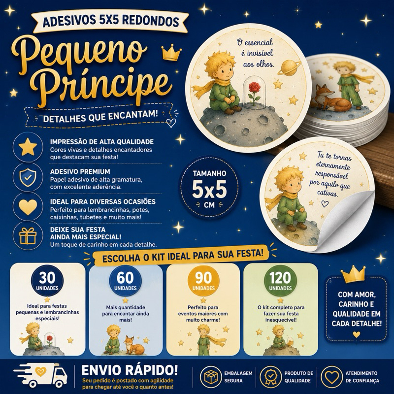 ADESIVOS 5X5 PERSONALIZADO TEMA O PEQUENO PRÍNCIPE FESTA INFANTIL ANIVERSÁRIO / ADESIVO PERSONALIZADO LATINHA MINT