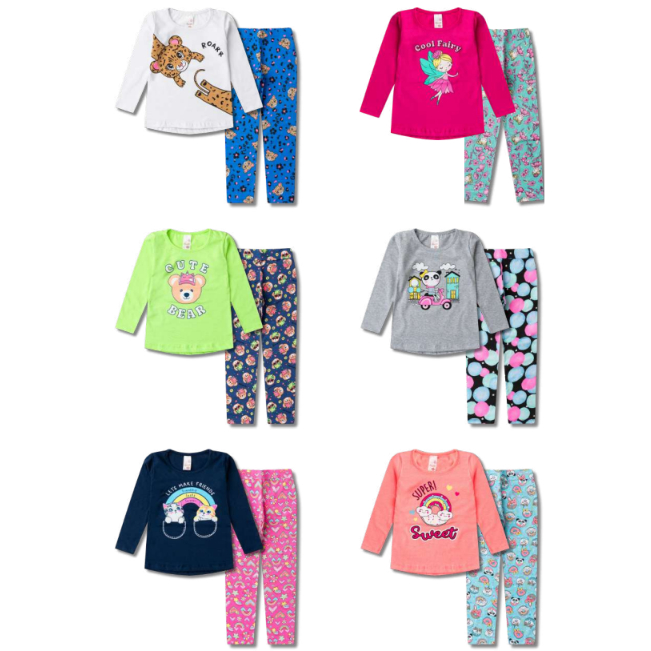 CONJUNTO FEMININO COTTON BLUSA ESTAMPADO LEGGING ESTAMPADA CORES E ESTAMPAS SORTIDAS TAMANHO 1 -505