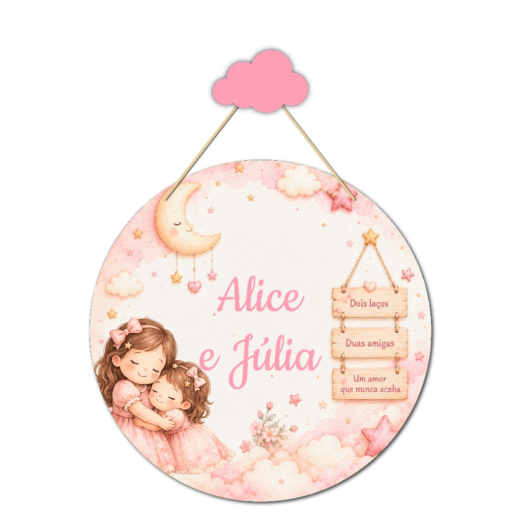 Enfeite Porta Maternidade Irmãs Meninas Nome Personalizado Decoração Infantil