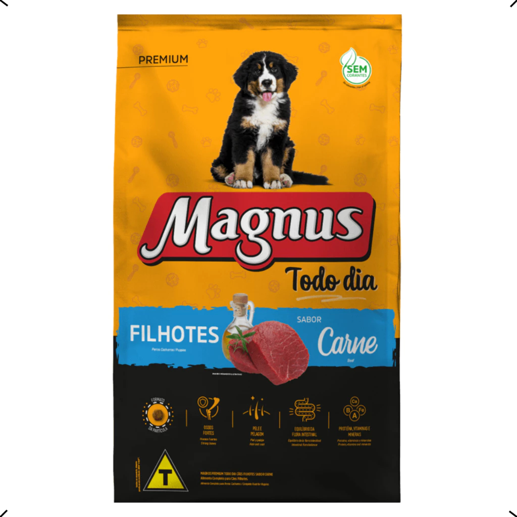 Ração Magnus Premium Todo Dia 10,1Kg Cães Filhotes Sabor Carne Adimax