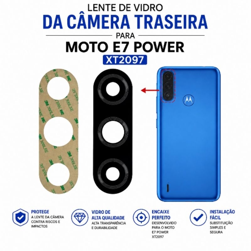 Vidro da Camera Moto E7 Power Lente da Câmera Traseira Vidrinho Traseiro