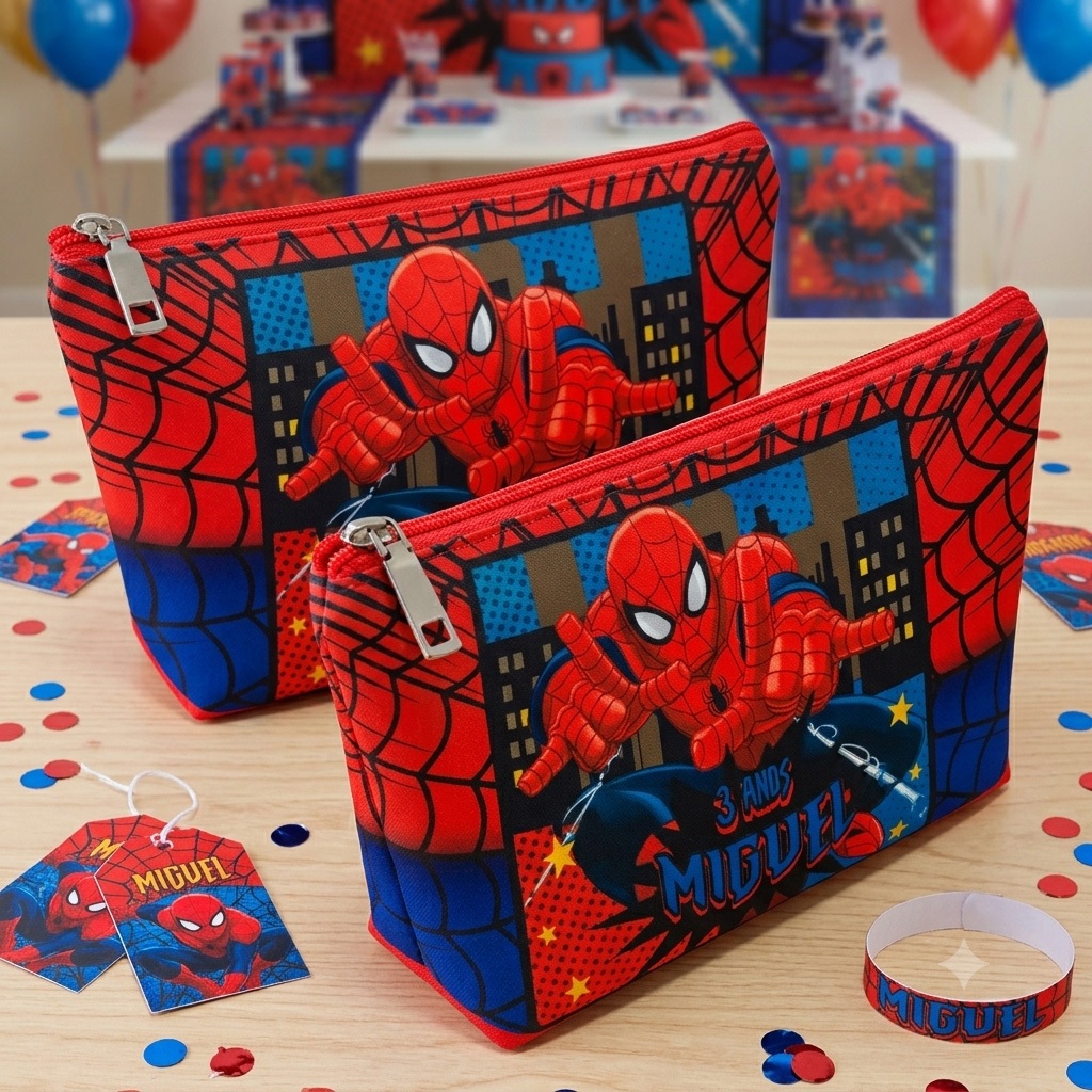 Kit 5,10,15 e 20 Necessaire Personalizada Homem Aranha Lembrancinha Personalizada Infantil Bolsinha de festa Todos Temas