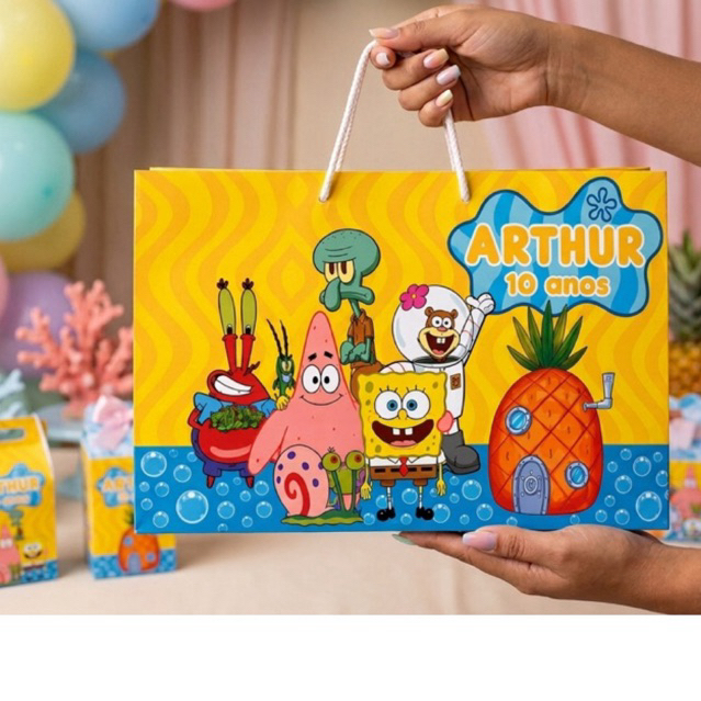 Sacolinha Personalizada Bob Esponja | Lembrancinha Aniversário Infantil | Qualquer Nome e Idade