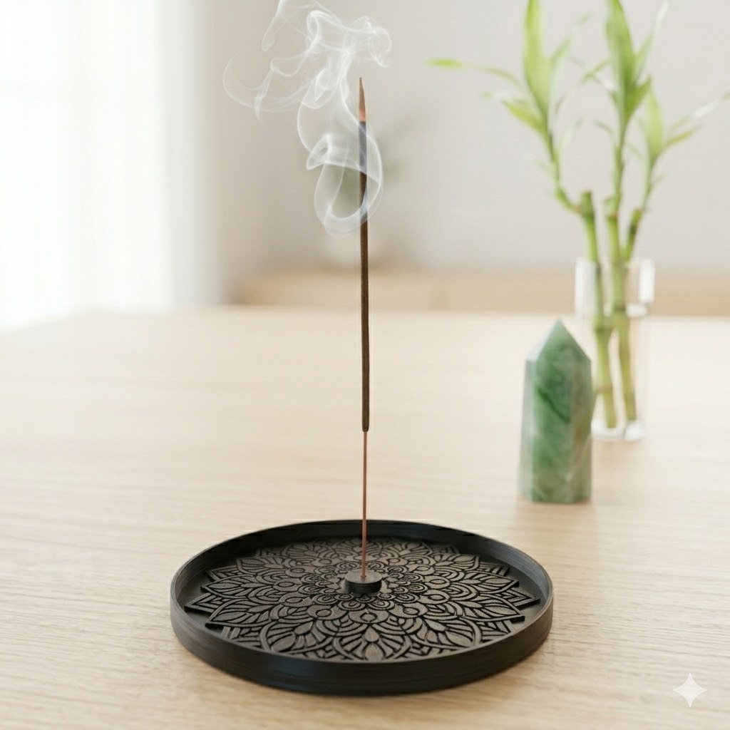 Imagem Incensario Mandala Prato Porta Incenso de Mesa Suporte Cascata Decorativo Zen Meditacao Luxo