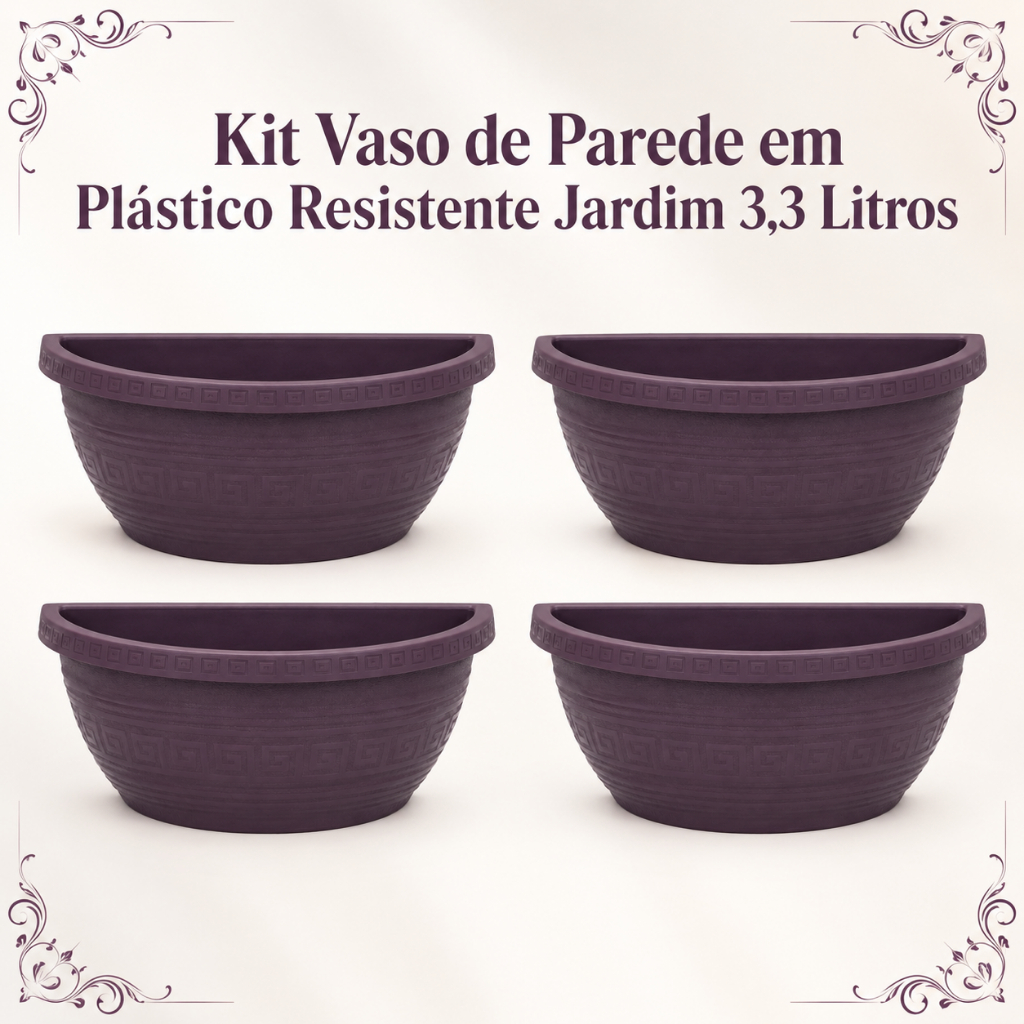 Kit Vaso de Parede em Plástico Resistente Floreira Jardineira Jardim 3,3 Litros
