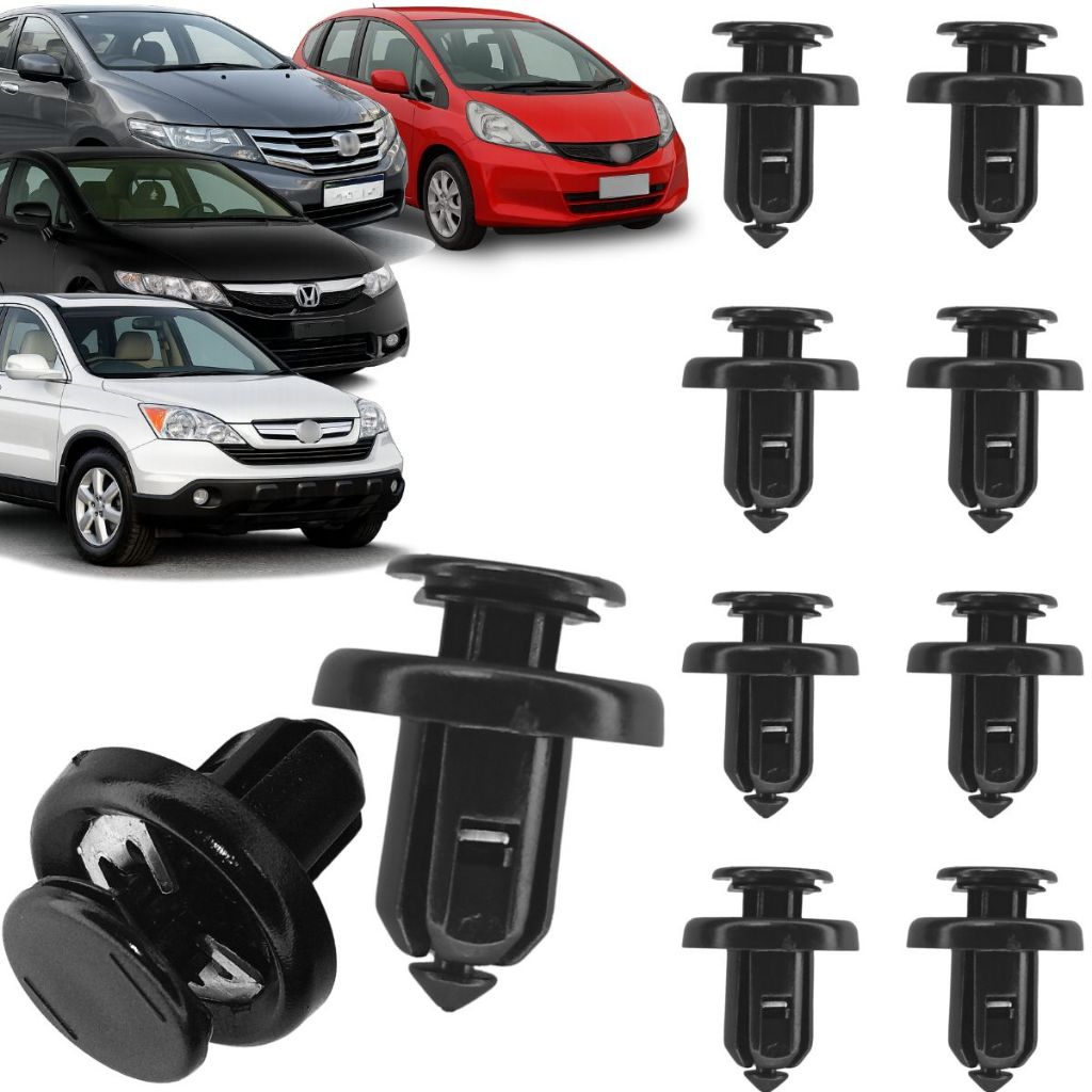 Kit 10 Grampo Presilha Protetor Inferior Civic Fit City Accord Crv 2005 a 2012 C/ Trava Metal