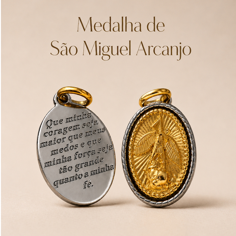Medalha Pingente de São Miguel Arcanjo em dois Banho Lindíssima