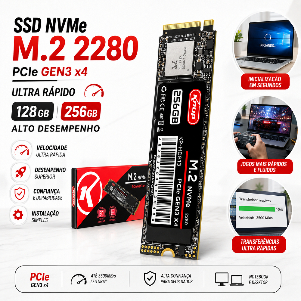 SSD M.2 NVMe 2280 128GB / 256GB PCIe Gen3 x4 Alto Desempenho HD Interno Ultra Rápido para Notebook e Desktop