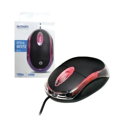 Mouse Óptico USB Exbom Ergonômico 3 Botões Ambidestro 1000 dpi