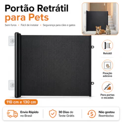Portão Retrátil Pet Sem Furo Grade de Segurança para Cachorro Gato Porta Escada Varanda 110cm 130cm