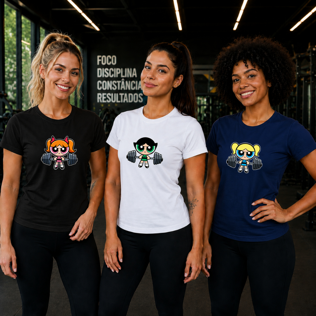 Kit 3 Camisetas Femininas Algodão Meninas Super Poderosas Treino Fitness Academia