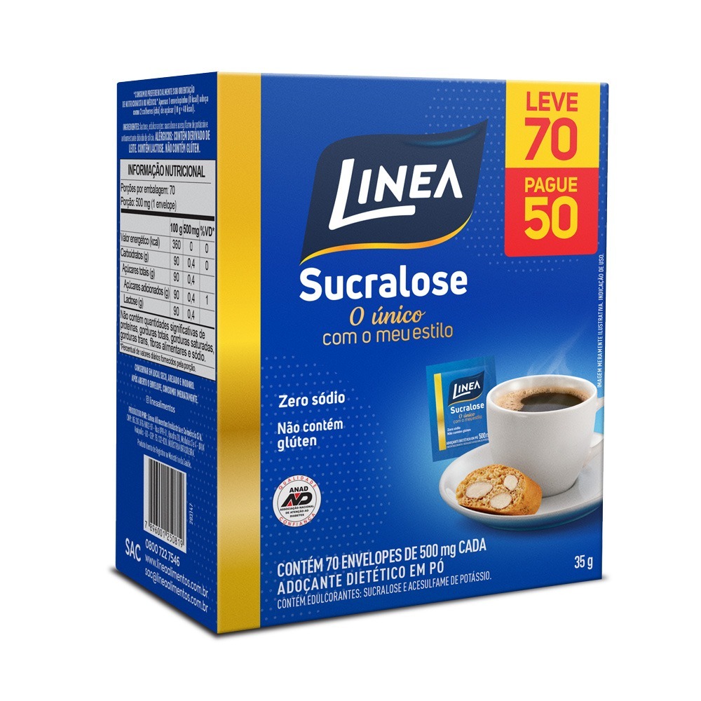 Adoçante Linea Pó Sucralose 70 Sachês 500mg