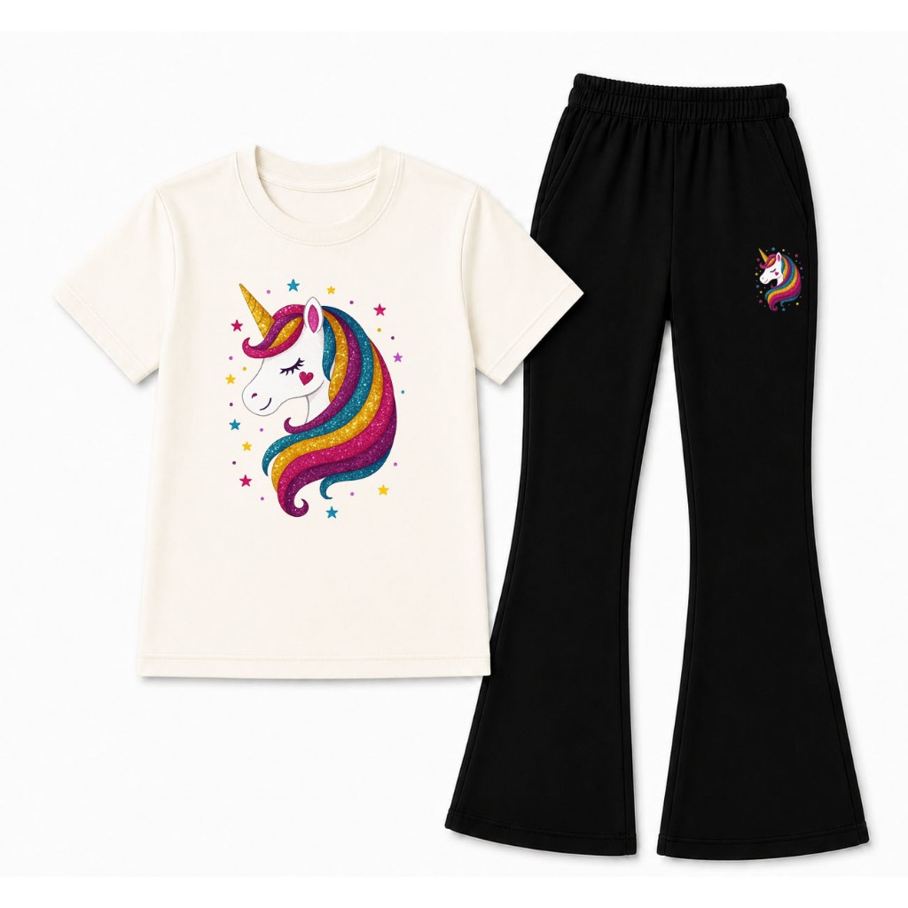 Conjunto Infantil Menina Camiseta e Calça Flare Moletom Confortavel Estiloso