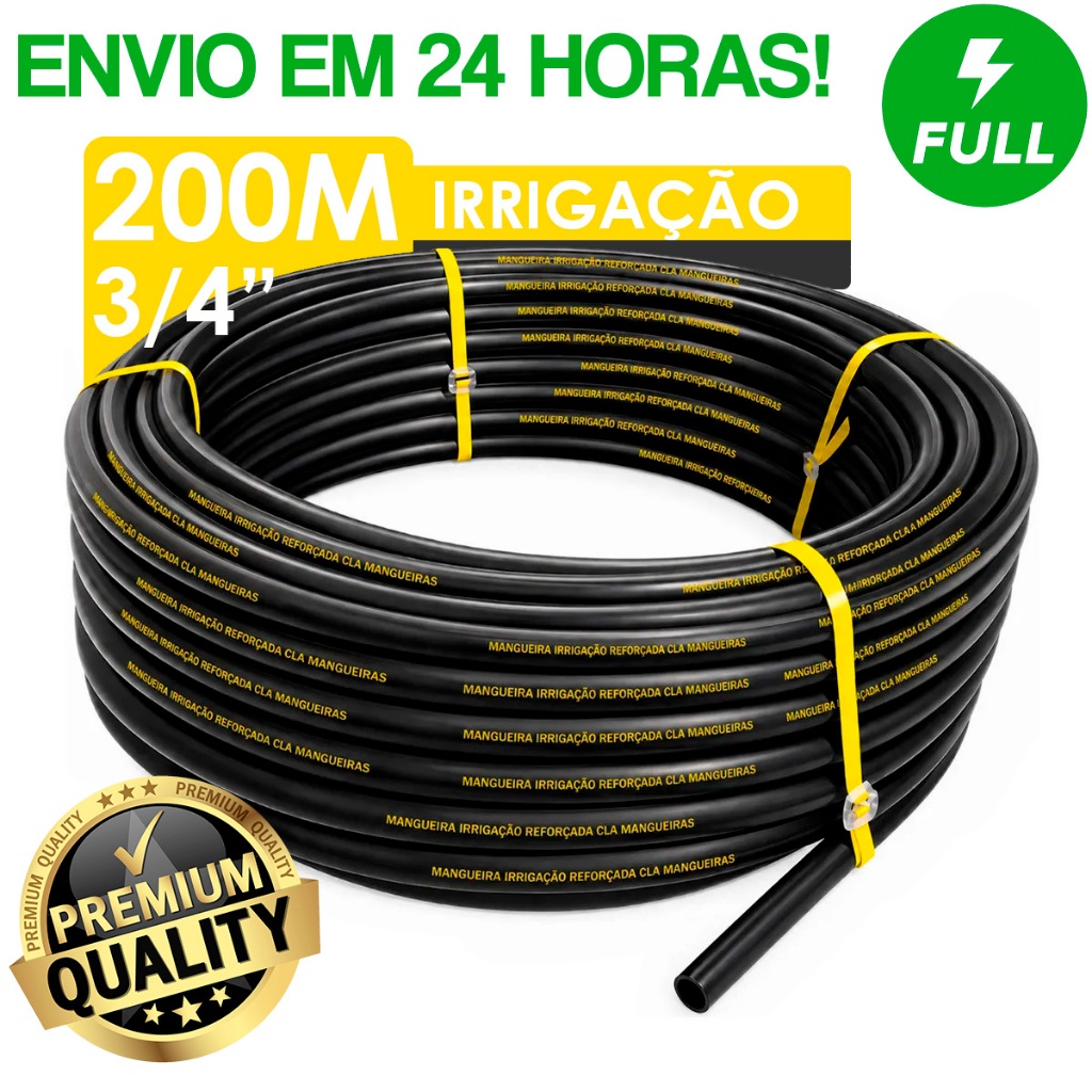 Mangueira Irrigação Gotejamento 3/4" Plástica Rolo 200 Metros SEM FUROS Reforçada Selo Amarelo