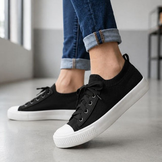 Tênis Meia Casual Feminino Confortável Flexível Calce fácil Estiloso Star Preto