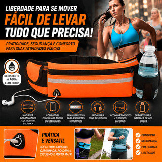 Pochete Fitness Corrida Porta Celular Ajustável Com Porta Garrafa Resistente À Água Laranja
