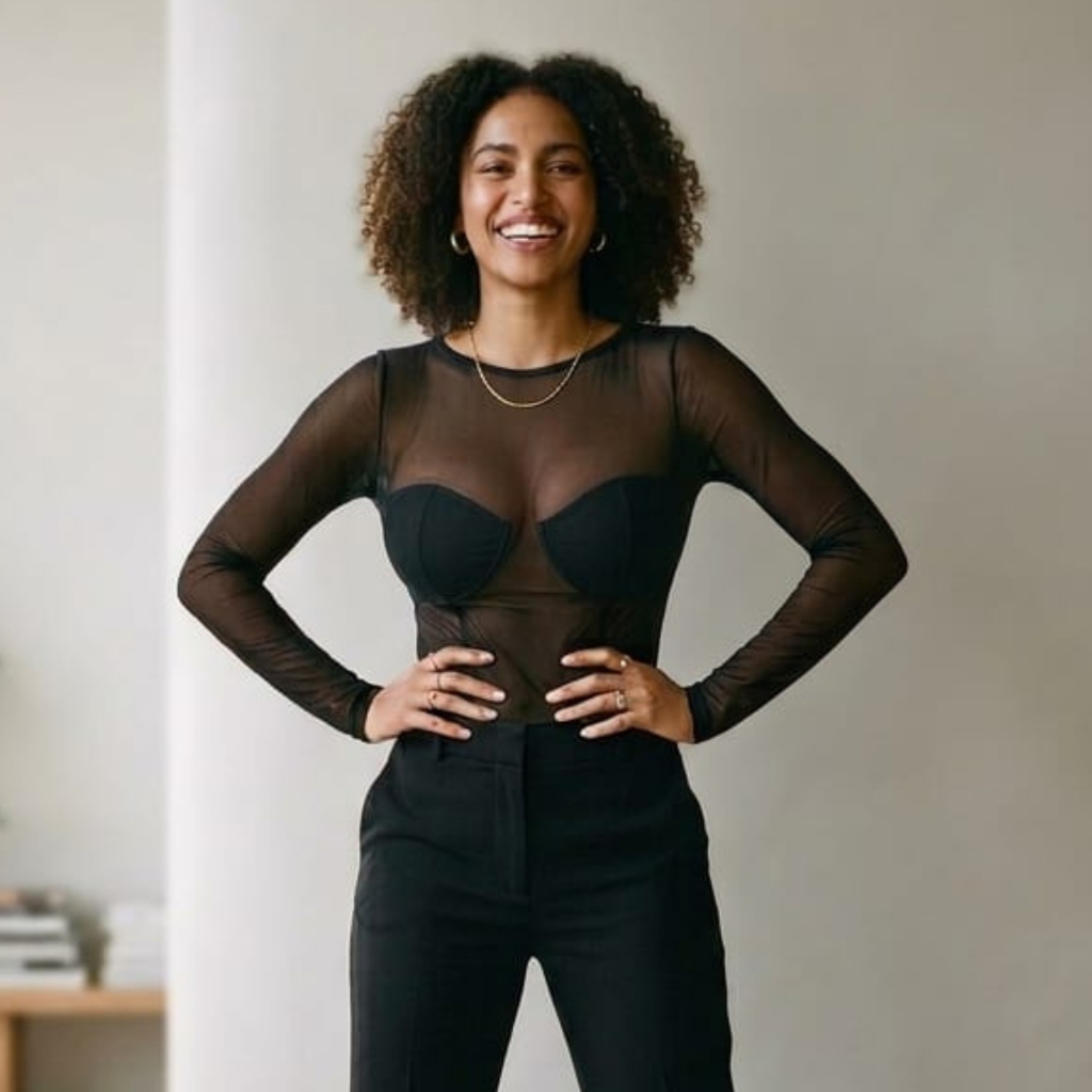 Bori de Tule Manga Longa Body Transparente Elegante Sexy Bore Sensual