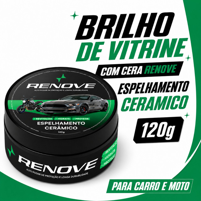 Cera Carnaúba Automotiva Renove 120g - Brilho Profundo, Toque Liso e Repelência à Água