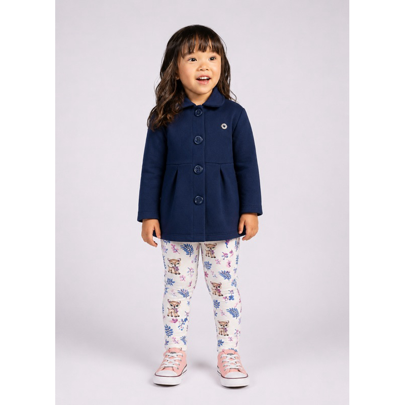Conjunto Infantil Brandili Feminino Inverno Casaco em Moletom Azul Marinho e Legging Molecotton Estampada