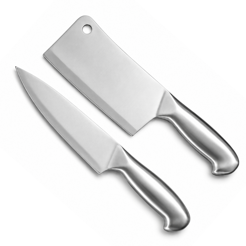 Kit 2 Facas Forjadas Peça Única Cutelo E Faca Peixeira 6 Pol 100% Aço Inox
