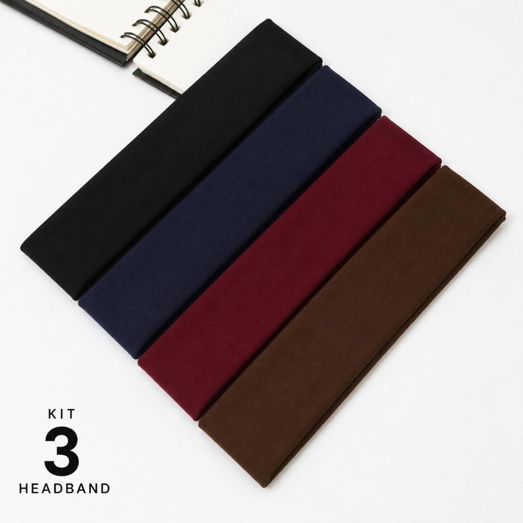 Kit 3 Headband Faixa de Cabelo Feminina Esportiva Elástica Confortável