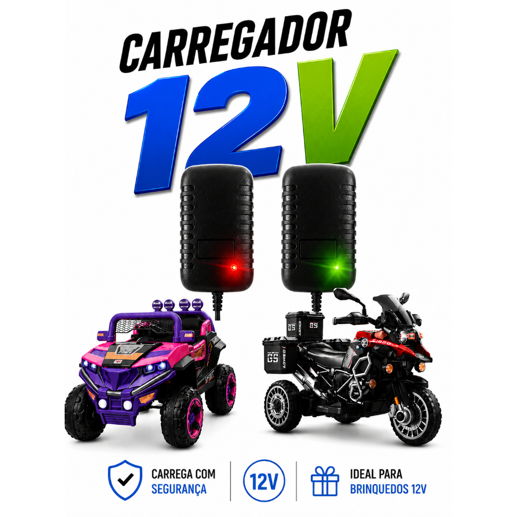 Carregador 12v Para Mini Moto Elétrica e Carrinho Infantil