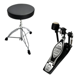 Kit Banco Para Bateria Regulável + Pedal De Bumbo Iron Cobra Cromado