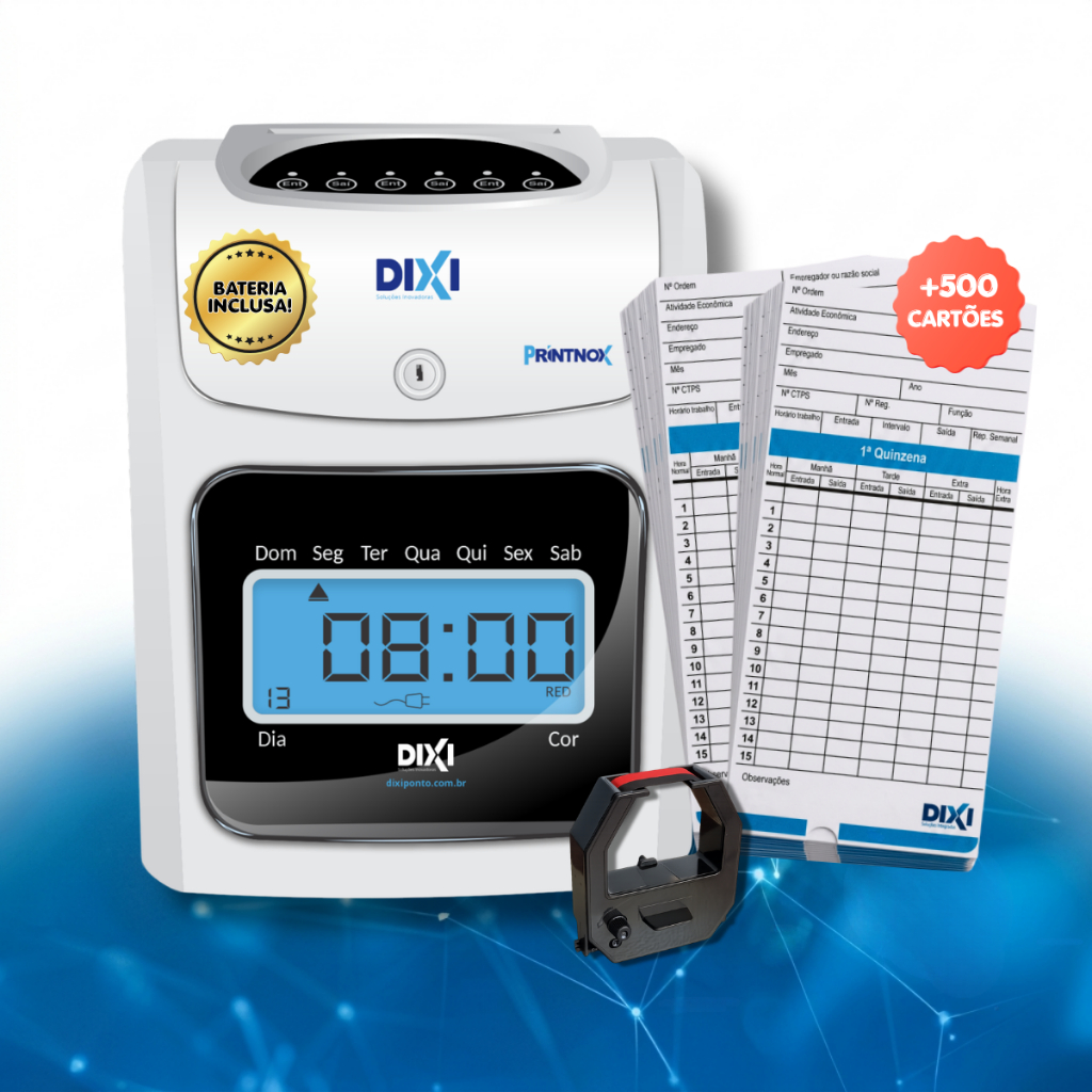 Relogio de Ponto Eletrônico Printnox + 500 Cartões de Bater Ponto Cartolina Marcador Manual