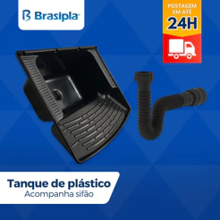 Tanque Plástico Lavanderia Preto 28 Litros Lavar Roupa + Sifão Brasipla