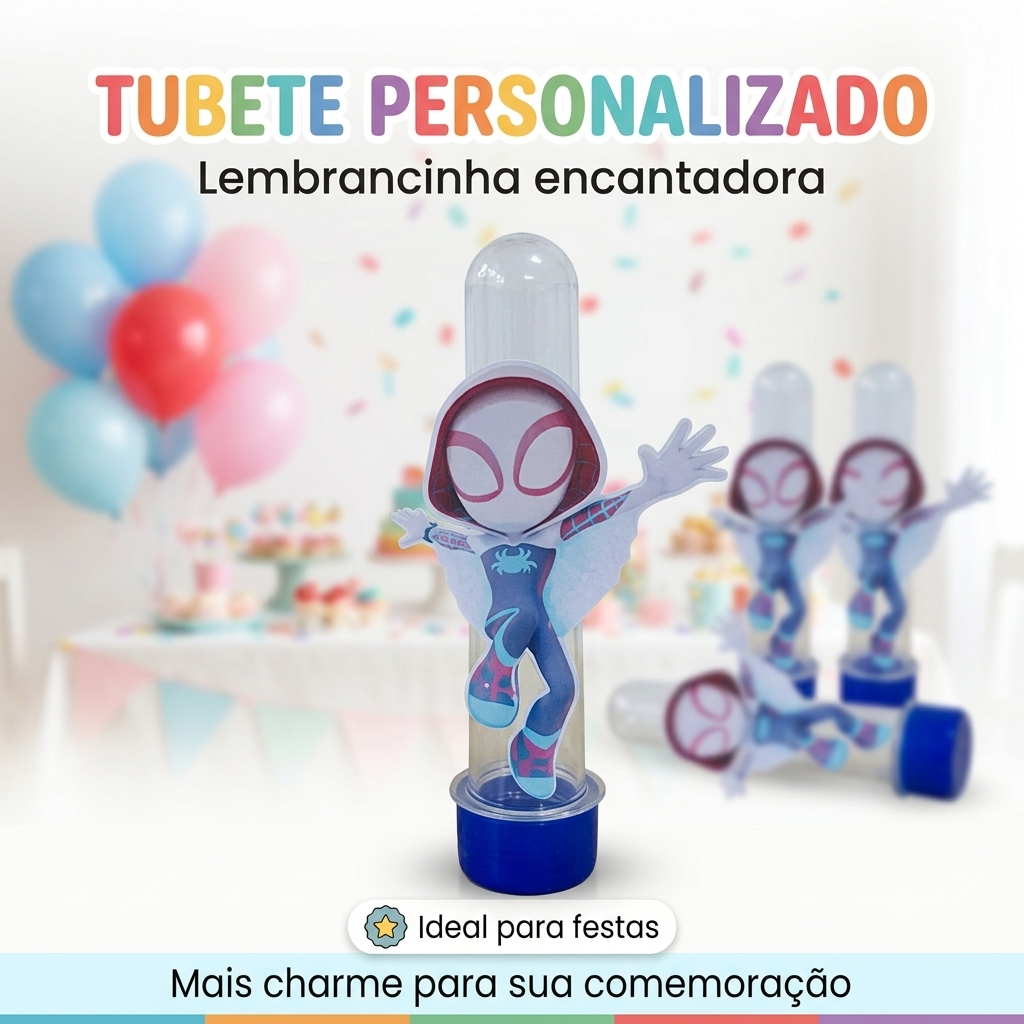 Aplique Para Tubete Mulher Aranha Personalizado - Festa Infantil - Tema à Escolha