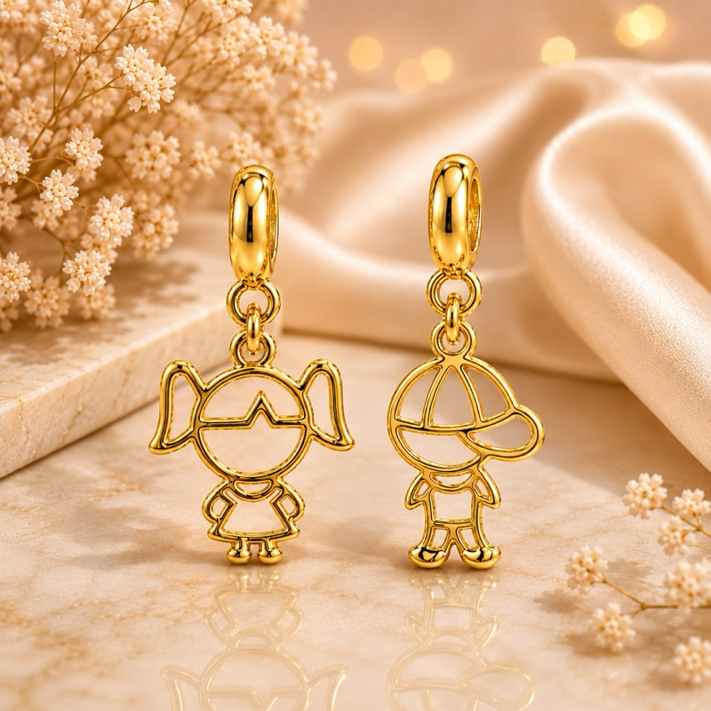 Berloque Menina Menino Filhos Dourado | Banhado a Ouro | Pingente Filhos Delicado