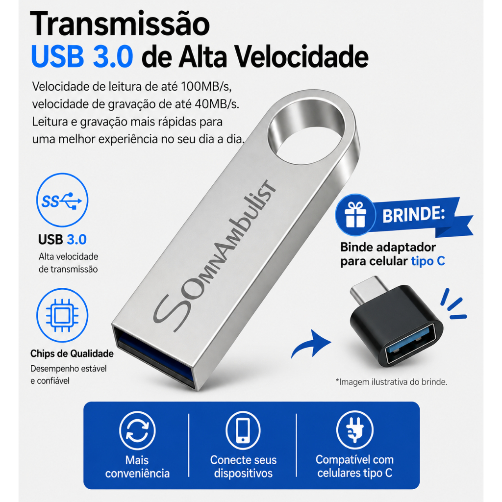 Pendrive  16GB USB OTG 2.0 Ultra rapido de metal Binde Adaptador tipo c