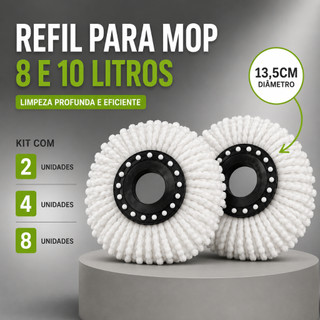 Refil Microfiba Para Mop 8 Litros Giratório 13,5 cm Balde Esfregão