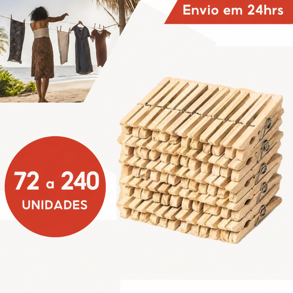 Kit Com 72/240 Unidades de Pregador, Prendedor de Roupa Gigante, Madeira, Pregador De Roupas