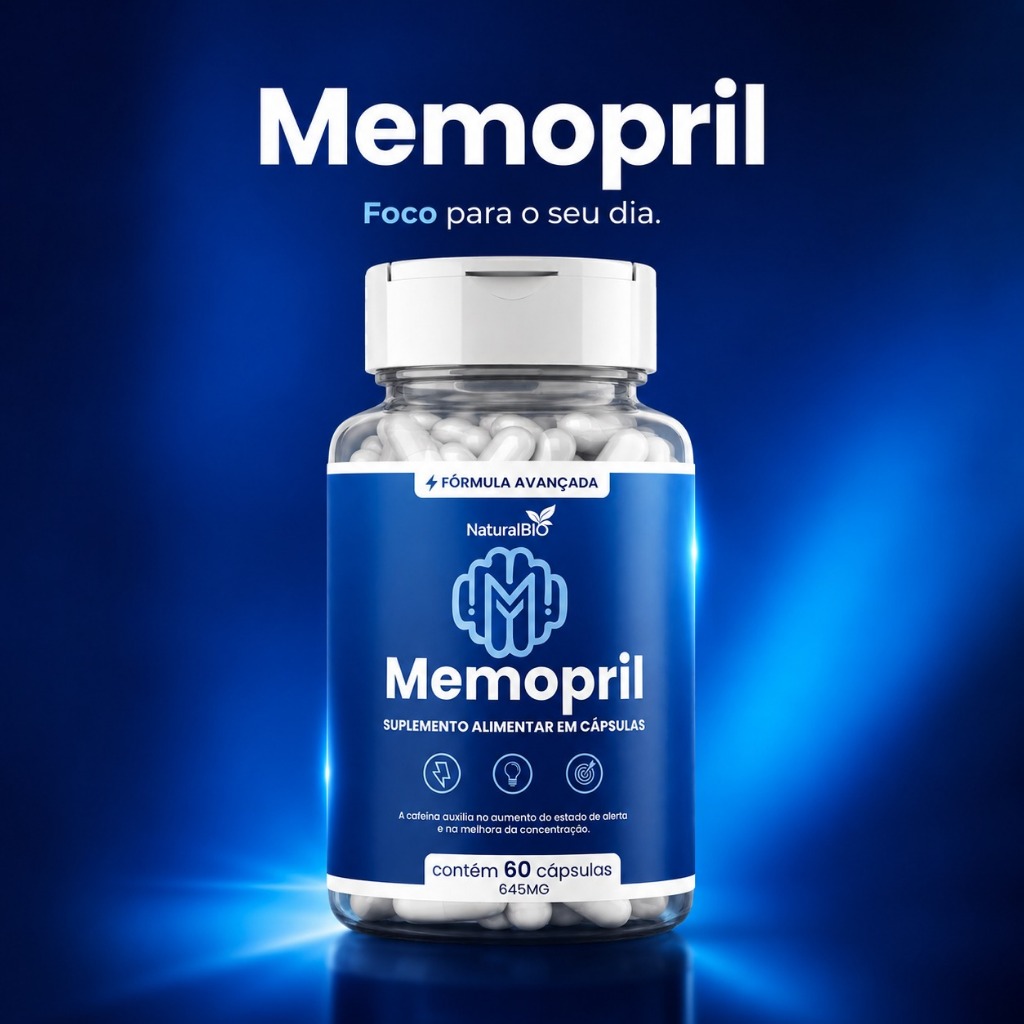 Memopril - 645mg - 60 Cápsulas - Cafeína, Estado de Alerta, Concentração, Energia e Disposição