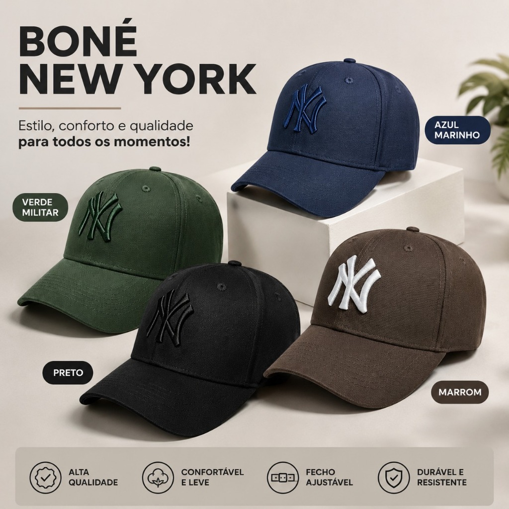 Boné New York NY bordado, aba curva, Unissex, Regulagem ajustavel, Blogueira - ENVIO IMEDIATO